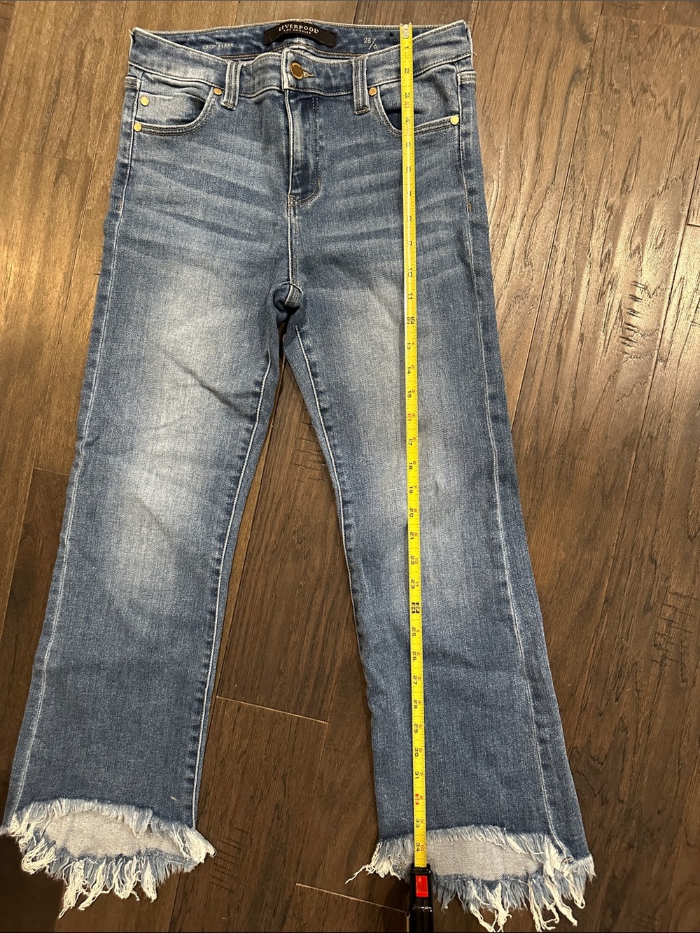 Liverpool “The Crop Flare”  Raw Hem Jeans - Medium Blue Size 28 / 6